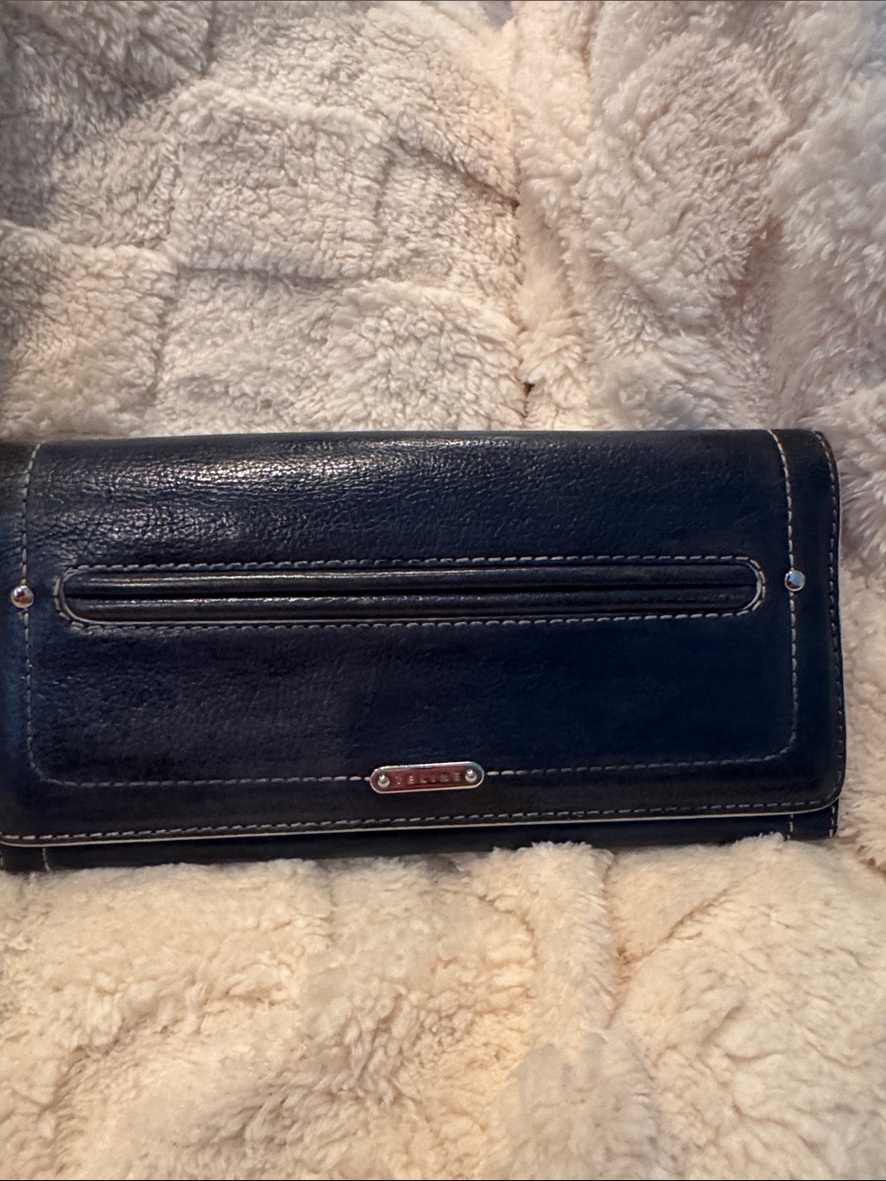 Celine Navy Leather Continental Wallet with Front Decorative environment Slot